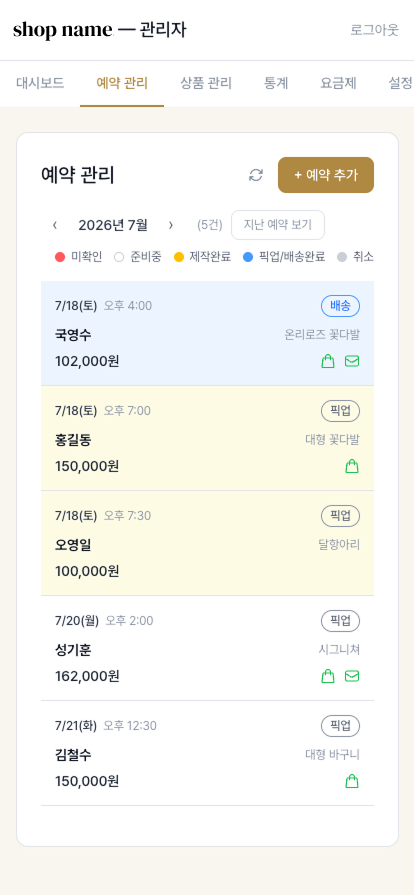 예약 관리 대시보드
